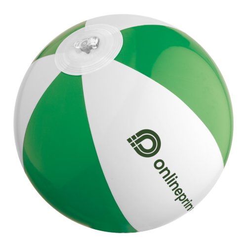 Green and white plastic water ball with inflatable design.
