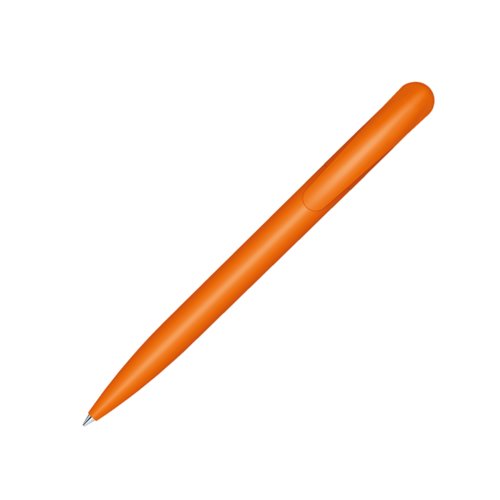 Orange plastic ballpoint pen with clip and push mechanism.