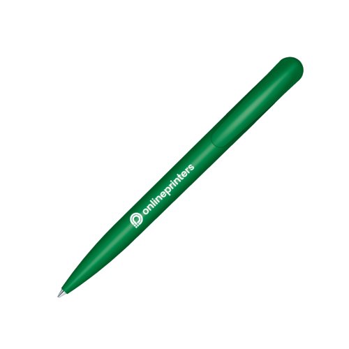 Green Bio-Plastic ballpoint pen with clip and push mechanism.