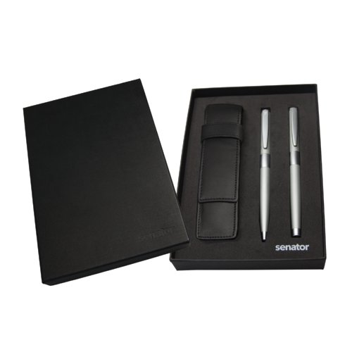 senator® Image Chrome set of ball pen and rollerball pen in a leather case 2