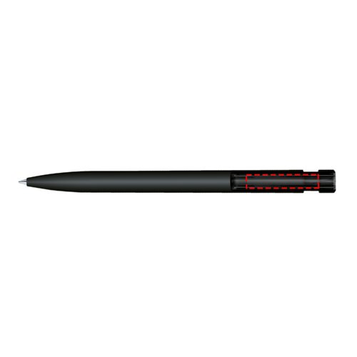 Black ballpoint pen with push mechanism and soft-touch finish.