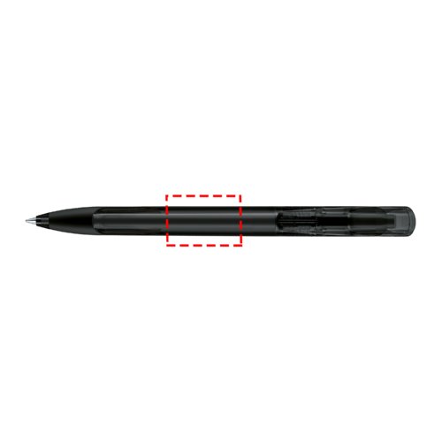 Clear ballpoint pen with soft grip and push mechanism.