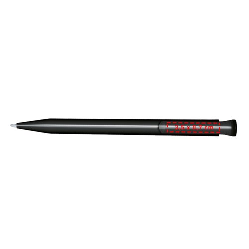 Polished plastic ballpoint pen with push button.