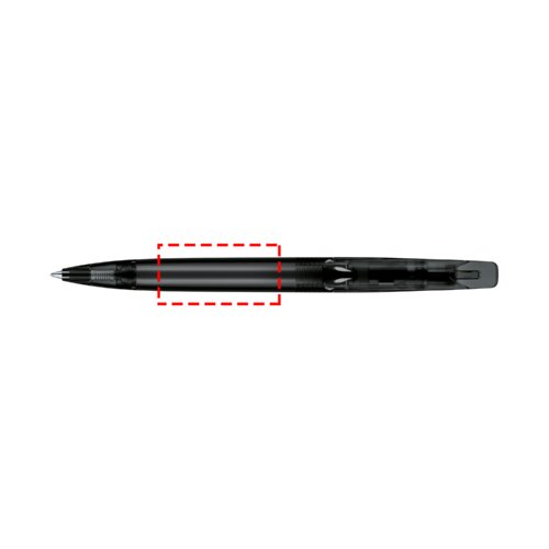 Clear twist-action ballpoint pen with clip.