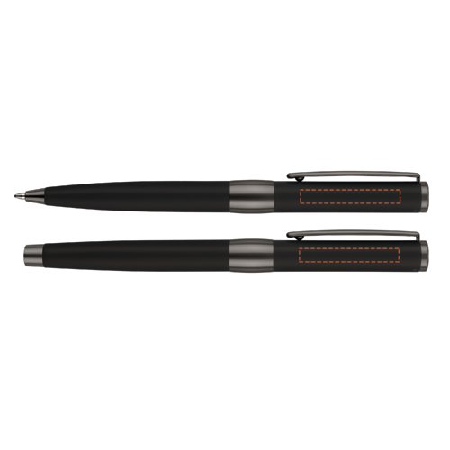 Black pen set with ballpoint pen, fountain pen and case.