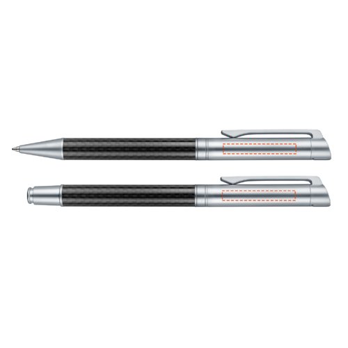 Black carbon pen set with ballpoint pen, fountain pen and case.