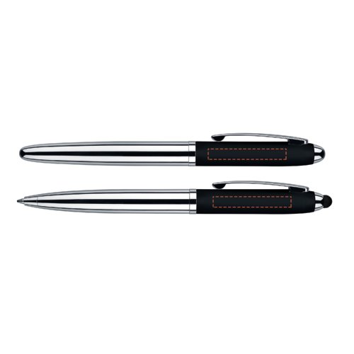 Metal writing set with ballpoint pen, rollerball pen and case.