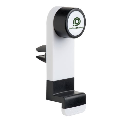 White car phone holder with air vent mount.