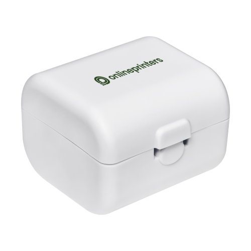White travel adapter with folding mechanism.