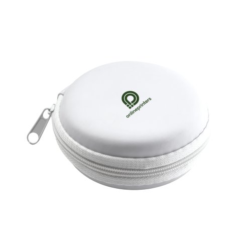 White earphone case with zipper.