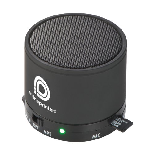 Black Bluetooth speaker with Micro SD card reader.
