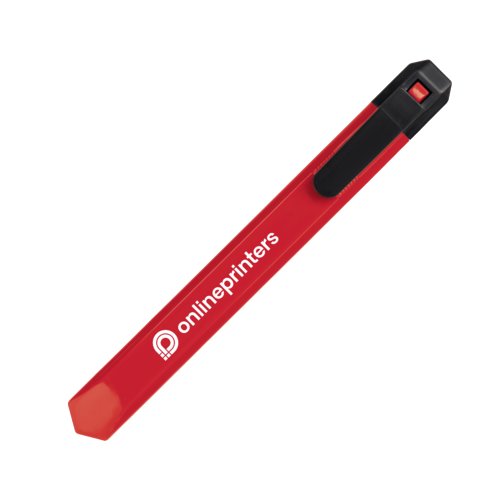 Red cardboard knife with retractable blade.