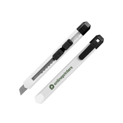 White cardboard knife with retractable blade.