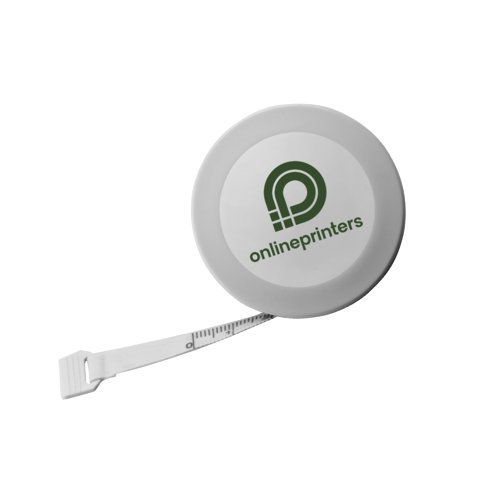 White plastic tape measure, 1.5 meters long.