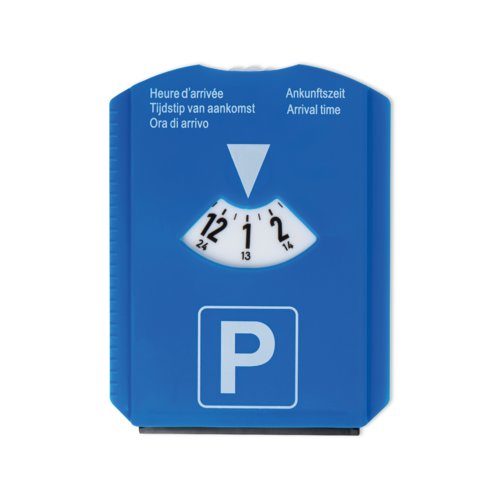 Blue parking disc with ice scraper.