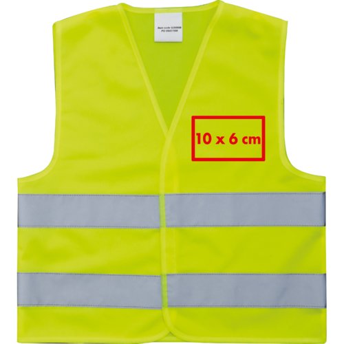 Yellow fabric safety vest with reflective stripes.
