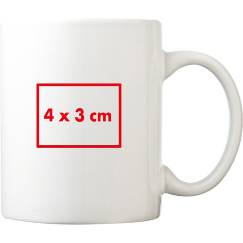 White ceramic mug with handle.