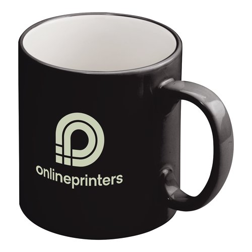 Black ceramic mug with handle.