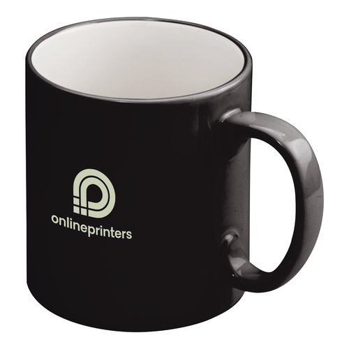 Black ceramic mug with handle.