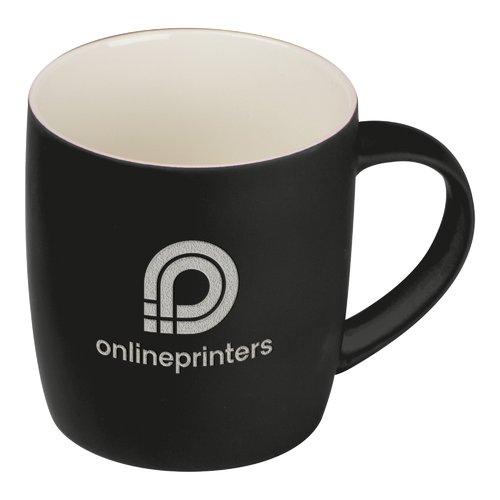 Black ceramic mug with handle.
