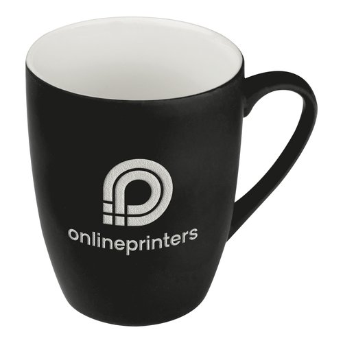Black ceramic mug with handle.