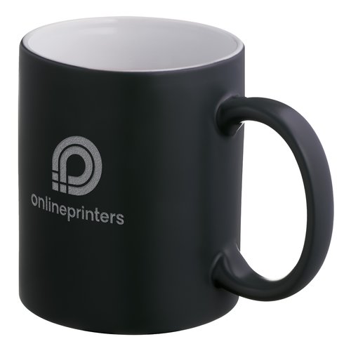 Black ceramic mug with handle.