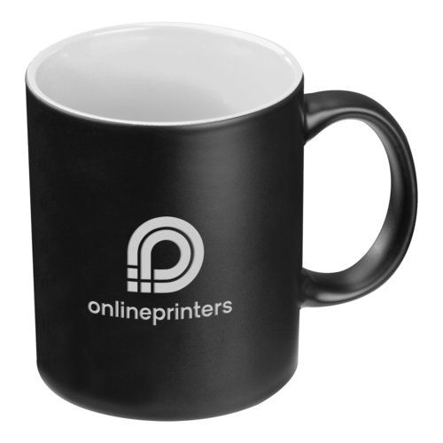 Black porcelain mug with handle.