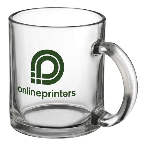 Transparent glass mug with handle.