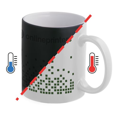 Color-changing ceramic mug with handle.