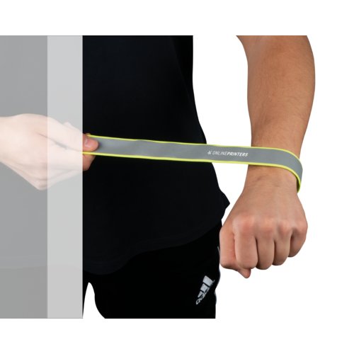 Yellow reflective slap bracelet that wraps around.