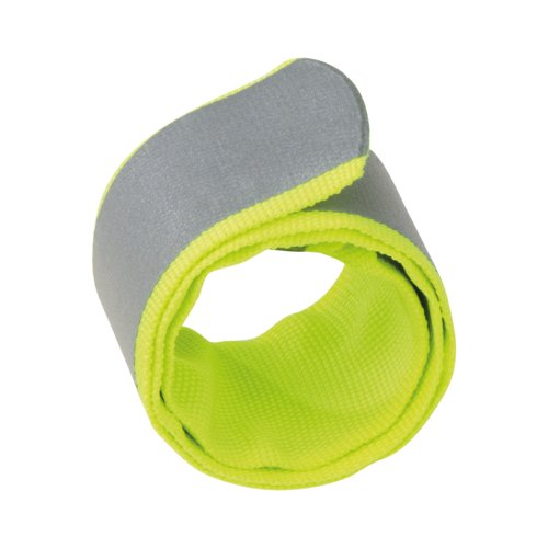 Yellow reflective snap bracelet with pattern.