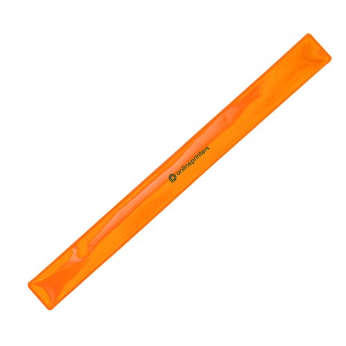 Orange plastic snap bracelet with reflective properties.