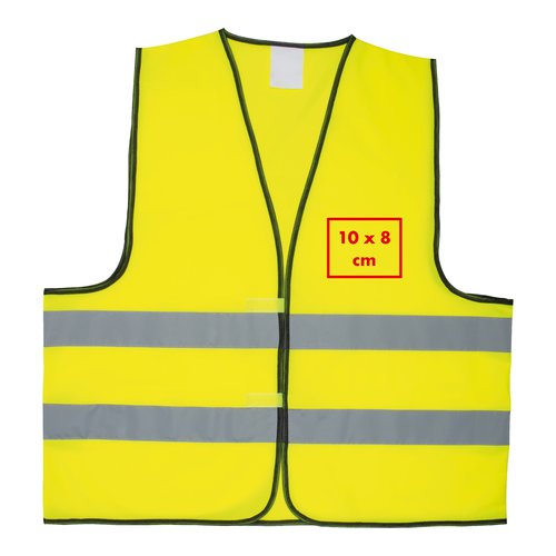 Yellow fabric safety vest with reflective stripes, unisex.