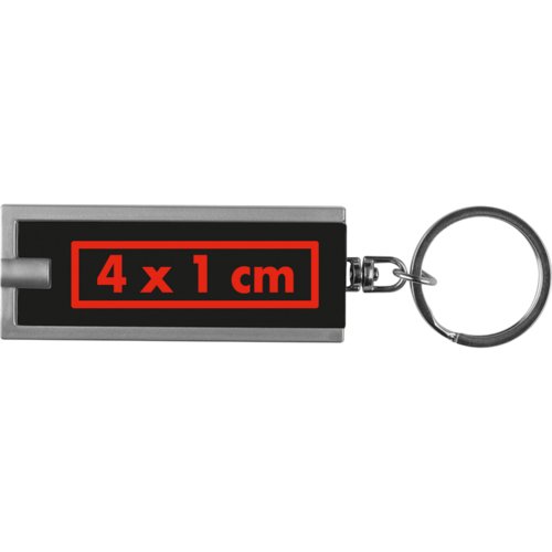 Rectangular plastic keychain with LED light.