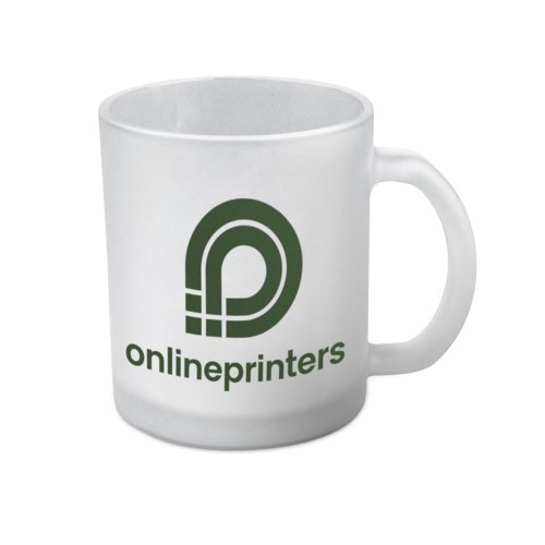 Clear glass coffee mug with handle.
