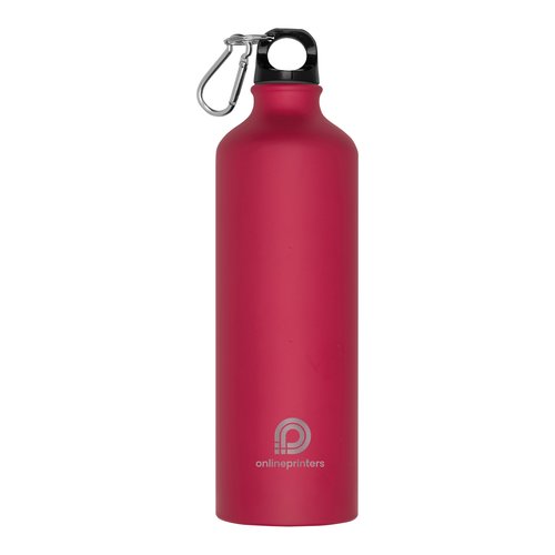 Red metal drinking bottle with carabiner.