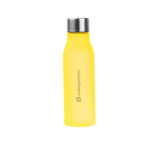 Yellow metal water bottle with screw cap.