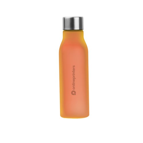 Orange metal water bottle with screw cap.