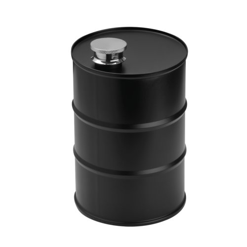 Black stainless steel flask with screw cap.