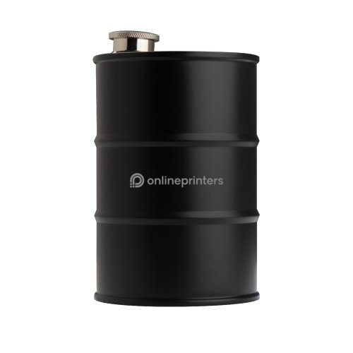 Black stainless steel hip flask with screw cap.