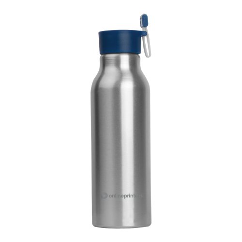 Aluminum drinking bottle with cap and carrying loop.