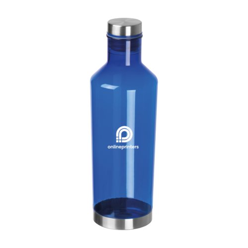 Blue tritan water bottle with screw cap.