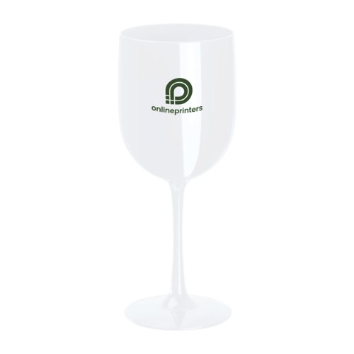 White plastic wine glass with stem and foot.