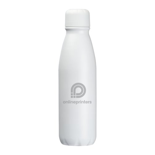 White aluminum water bottle with screw cap.