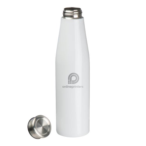 White metal drinking bottle with screw cap.