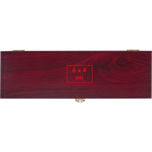 Red wooden wine box with closure.