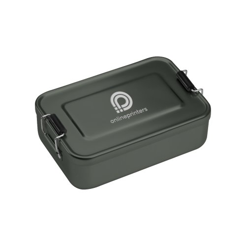 Anthracite aluminum lunch box with closure.