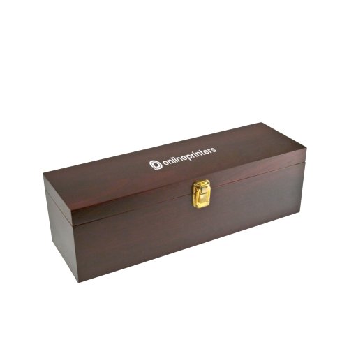 Brown wooden box with fastener.