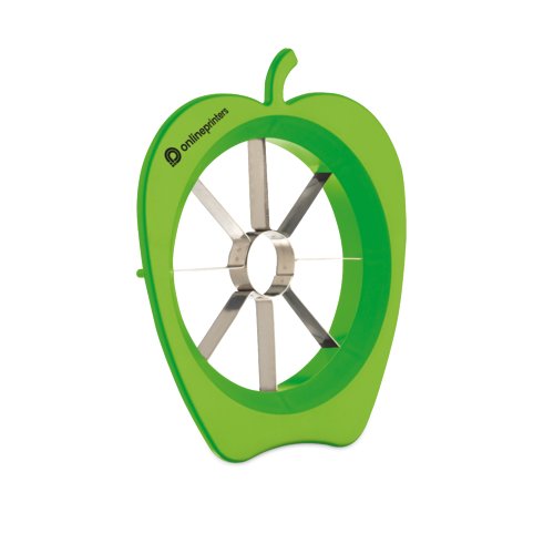 Green plastic apple divider with stainless steel blades.