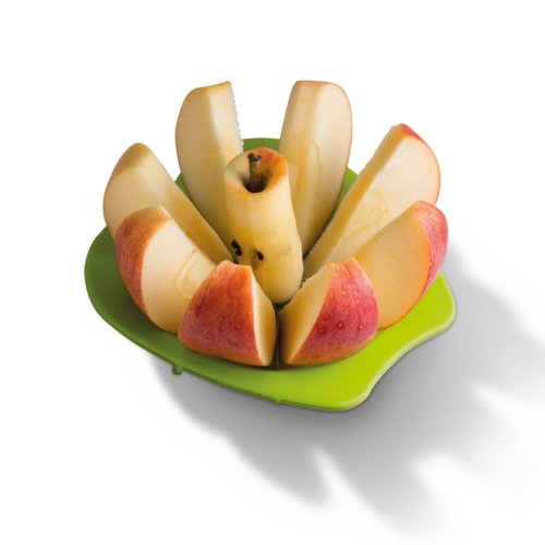 Apple green plastic apple slicer with stainless steel blades.